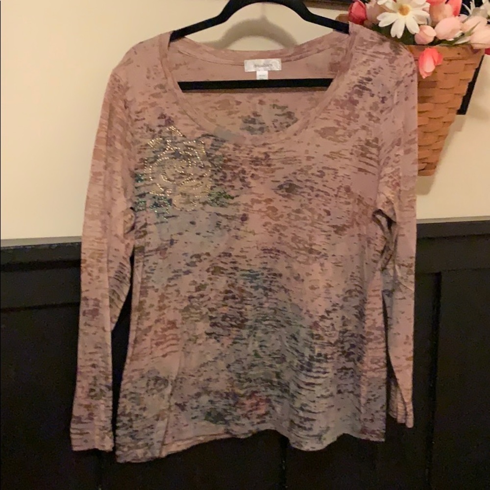 Dress barn PXL long sleeve burnout top stud